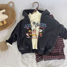 2025新款儿童外套25春男女童纯色连帽卫衣宝宝卡通老鼠春秋开衫上