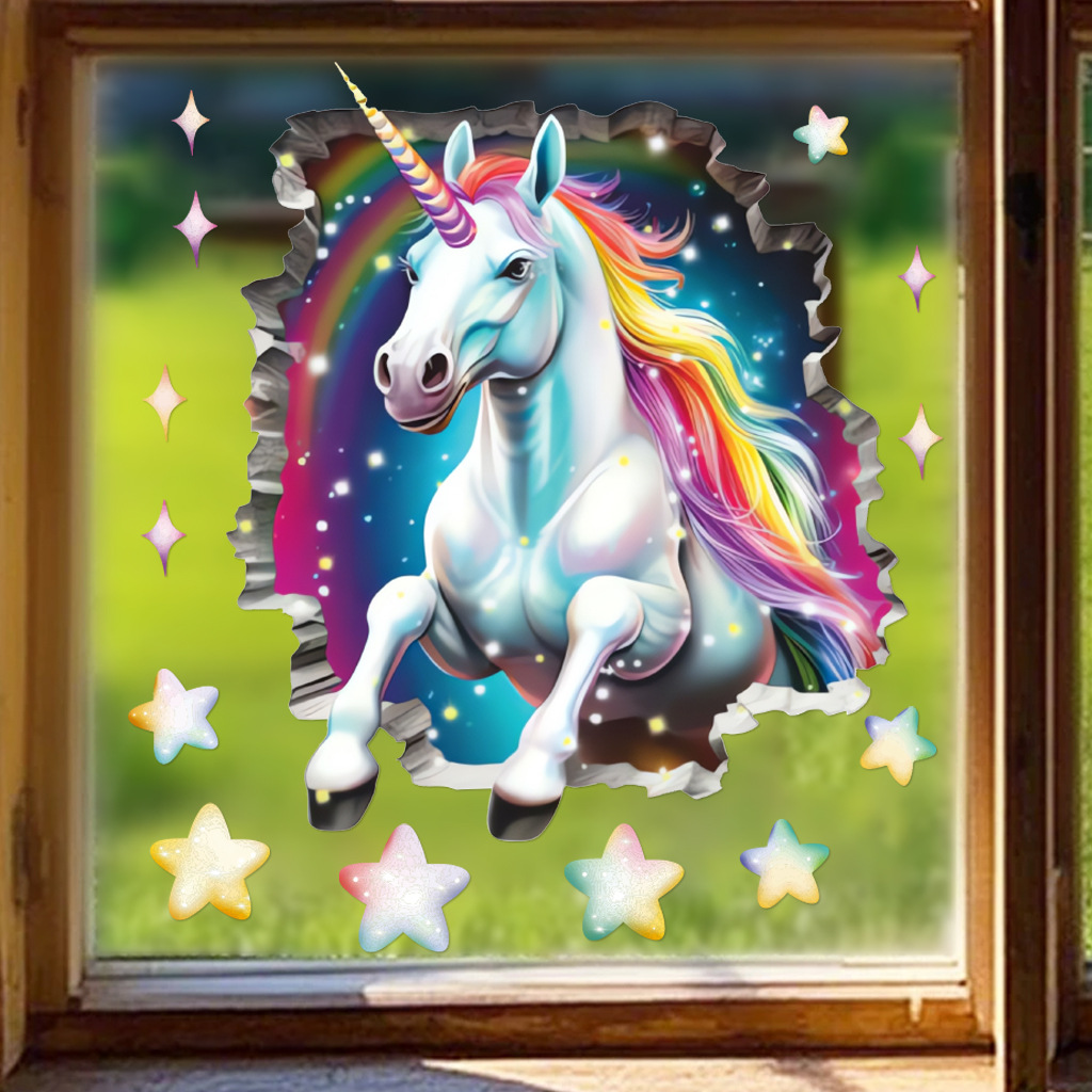 Cross-Border 3D Unicorn Breaking Wallpaper Bathroom Sticker Children's Room Background Wall_voghion.com