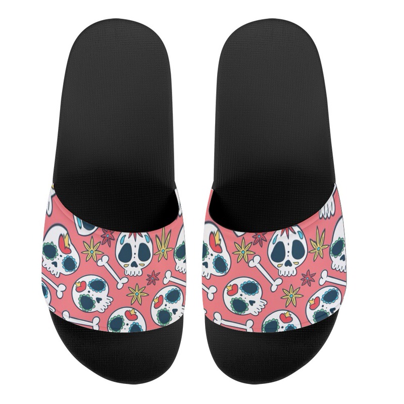 Amazon's new one-word drag fashion personality skull printed men's and women's slippers flip-flops can be ordered one by one
