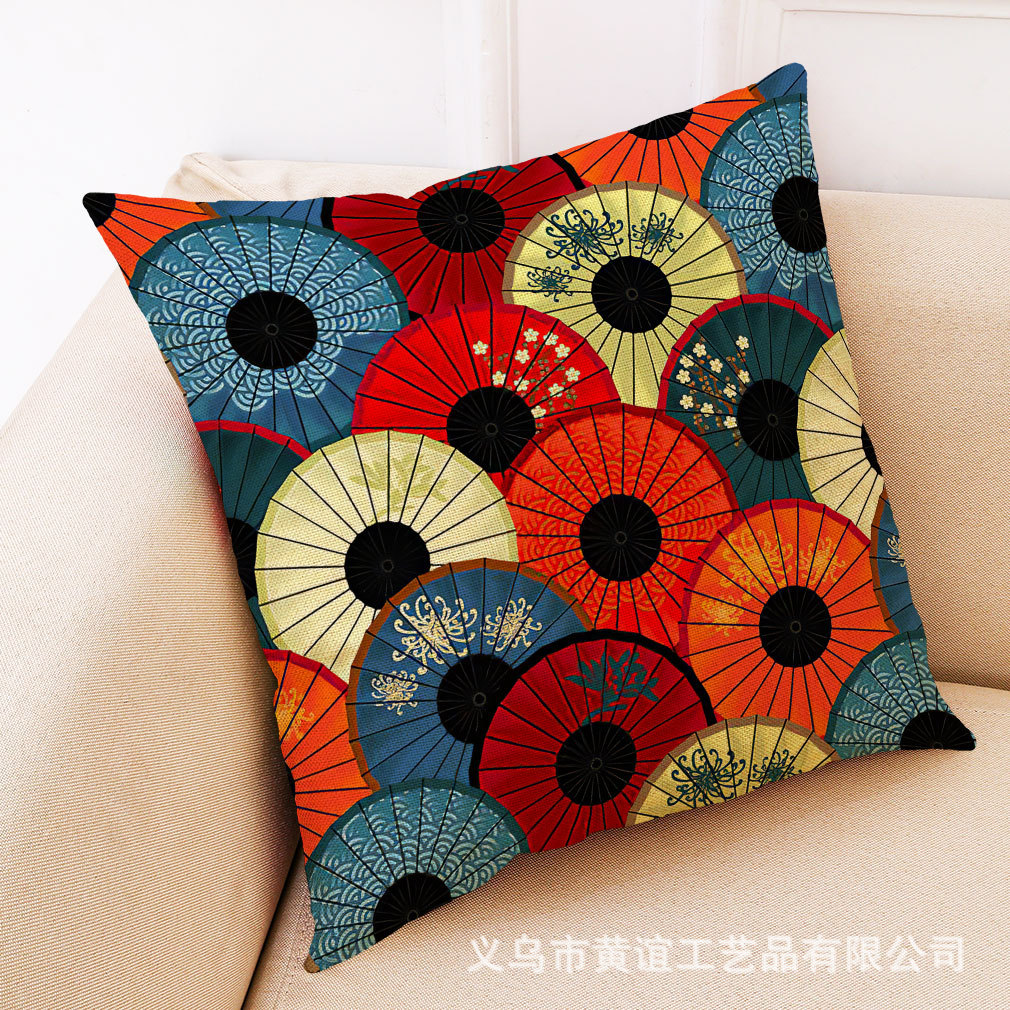 亚马逊 新款艺术花伞棉麻抱枕套 汽车靠垫办公室午睡抱枕厂家直销