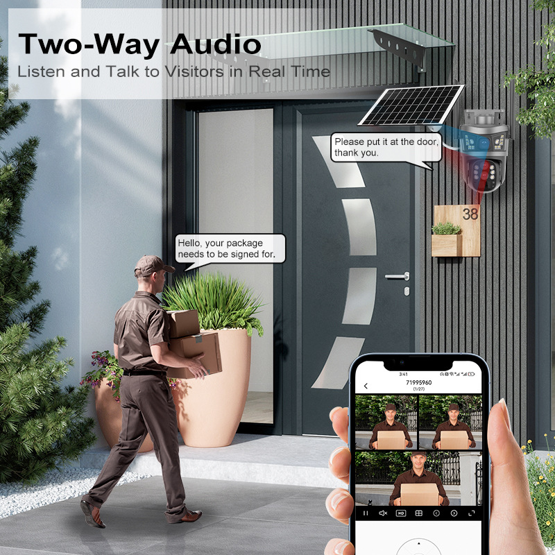 太阳能4G全景V380监控器无线手机远程室外双镜头枪球联动双