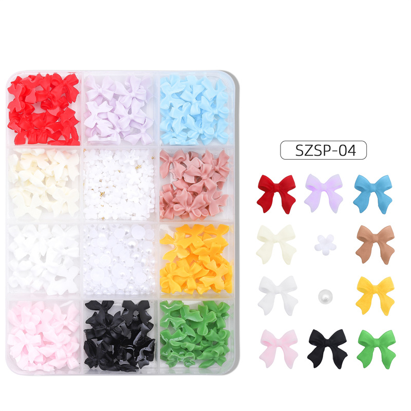 Exclusividad transfronteriza para 12 cuadros de uñas mixtas, joyas de resina, arco, perlas, Aurora, diamantes de forma especial, juego de joyas de bricolaje