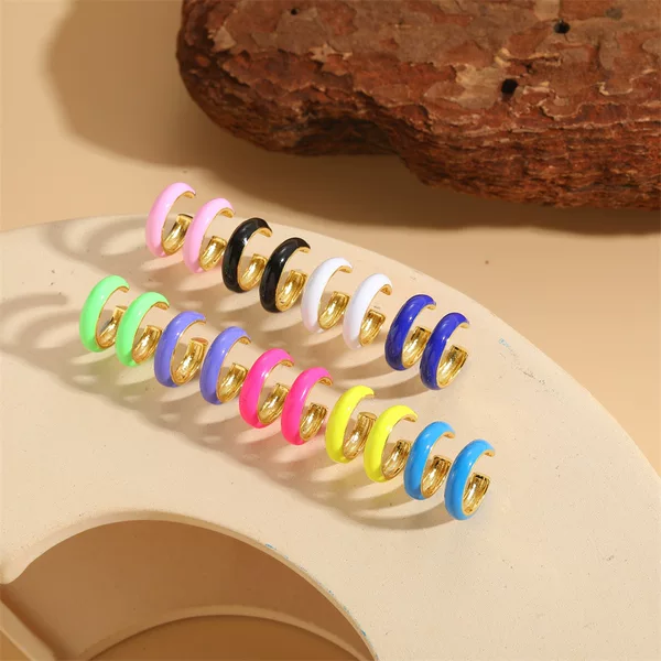 Summer dopamine color enamel C- shaped ear ring ear clip Amazon popular simple all-match drop earrings wholesale