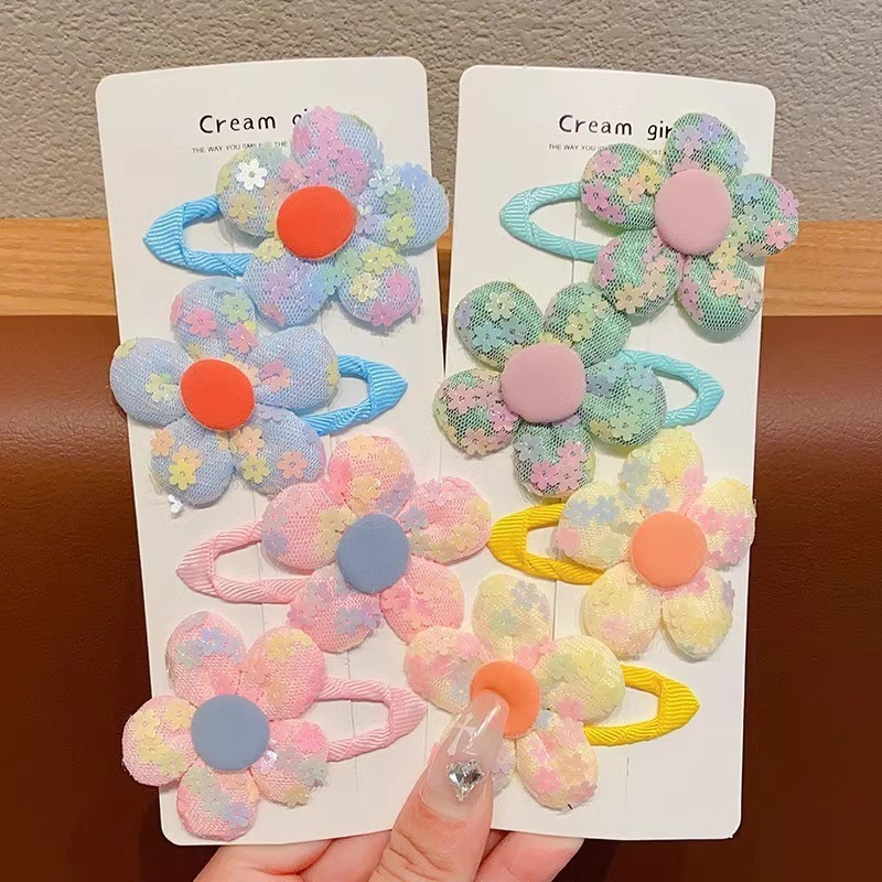 Hair Clip Hair Accessories Type Kid'S Sweet Flower Cloth Sequins Net Yarn Hair Clip