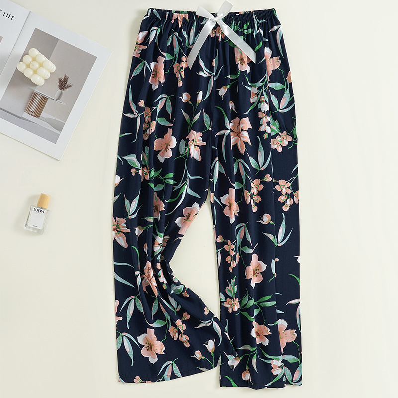 2025新款女士人绵睡裤棉人造棉沙滩裤可外穿大码绵绸家居服九分裤