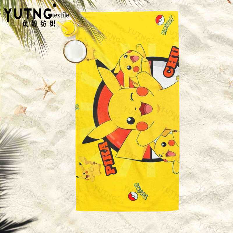 Cross-Border Pikachu Cartoon Print Microfiber Quick-Drying Water-Absorbent Beach Towel Bath Towel Unisex