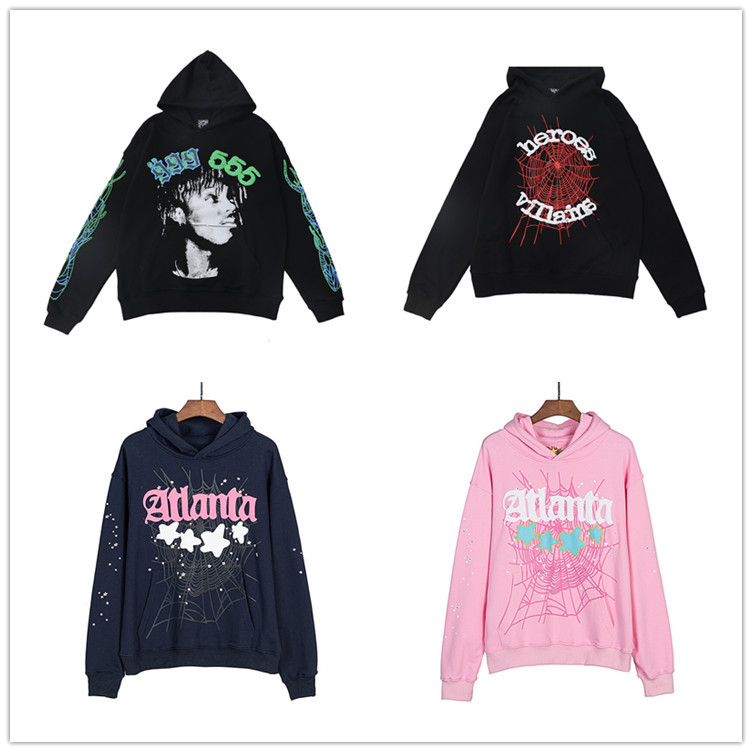 Hermosa moda hombres y mujeres del mismo estilo 555555 tela de araña espuma impresión hip hop suelta pesada Terry suéter con capucha traje