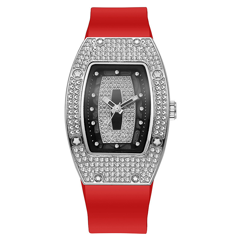 Barrel-shaped Diamond-inlaid Quartz Strap Women's Watch Fashion Trendy Temperament Ladies Wristwatch Silicone Watch Wholesale White