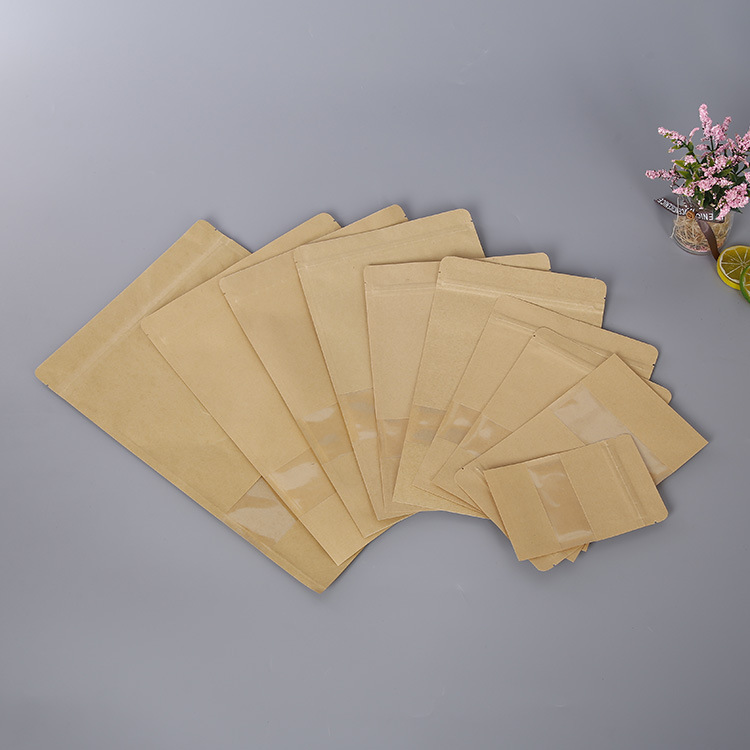 开窗牛皮纸休闲食品包装袋 防潮牛皮纸自立自封开窗干果包装袋|ru