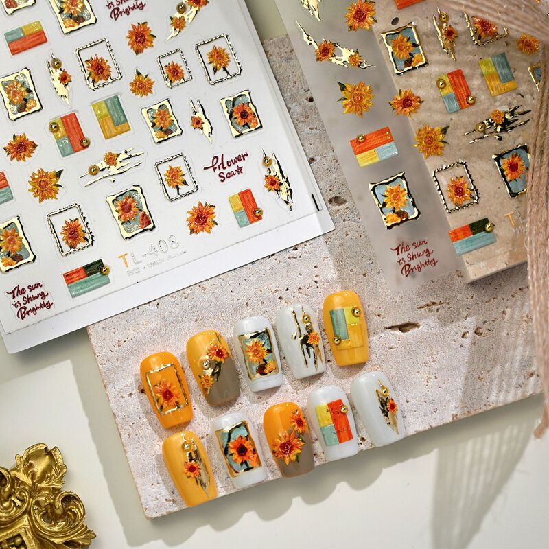 Tiesu Fresh Artistic Sunflower Nail Stickers Tl408 Sweet Cool Retro Gold Foil Border Sunflower Nail Stickers Tiesu Fresh Artistic Sunflower Nail Stickers Tl408 Sweet Cool Retro Gold Foil Border Sunflower Nail Stickers
