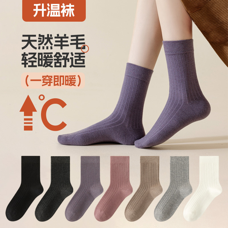 Women's socks autumn wool warm warm tube socks deodorant Japanese self-heating retro striped stockings autumn and winter