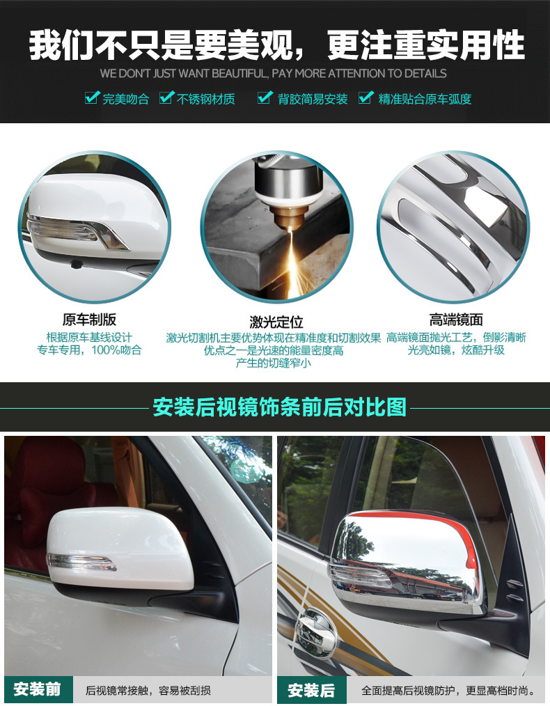 Dedicated to 08-20 Toyota Land Cruiser Rearview Mirror Cover LC200 Rear Mirror Trim Bright Strip Modification