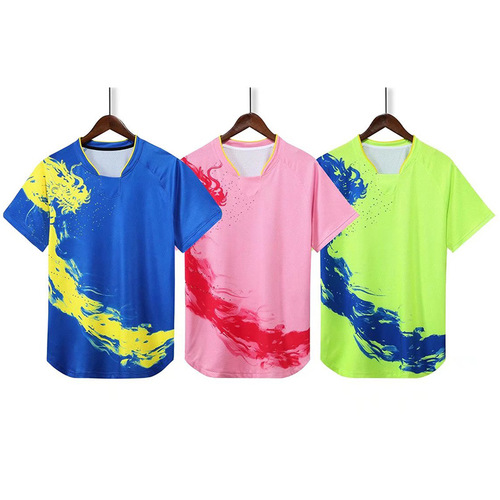 New Badminton and Table Tennis Suit for Men and Women, Children's Short-Sleeve and Short-Pants Competition and Training Suit, Breathable and Printed