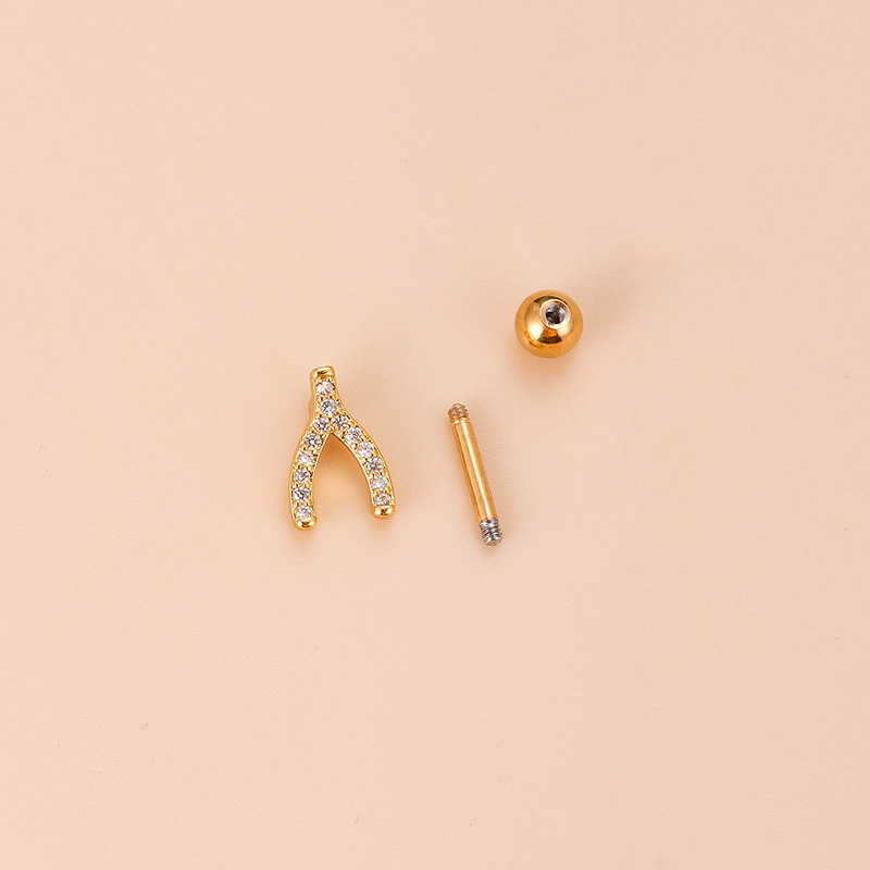 Fashion Heart Shape Bee Stainless Steel Plating Zircon Ear Studs 1 Piece