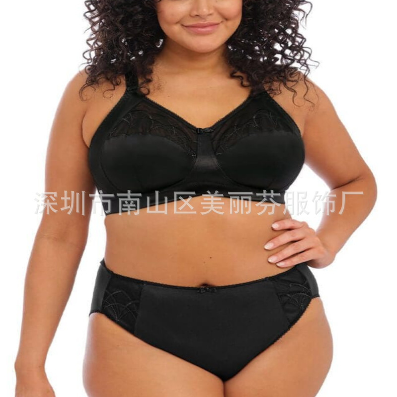 European and American large cup without steel ring ladies underwear embroidery thin FGH chubby girl bra Africa wholesale black wave
