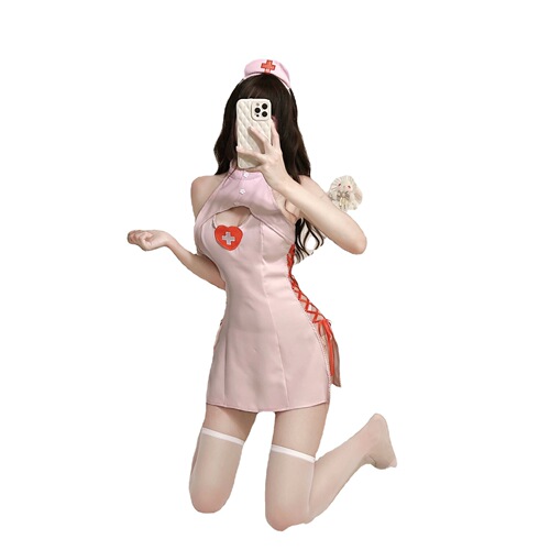 Sexy lingerie female nurse uniform sexy exposed breasts hollow temptation large size side-slit strap outfit no need to take off role play
