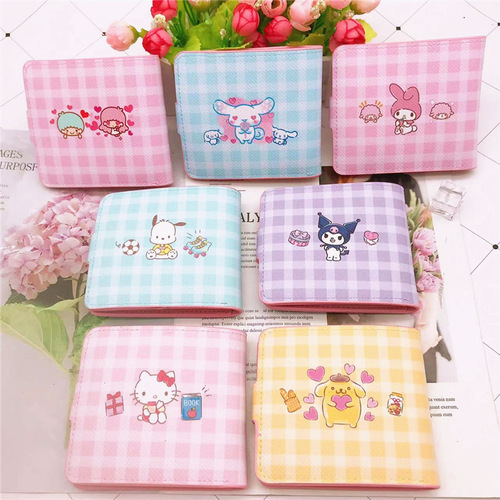 Cartoon Plaid Love Pacha Dog PU Wallet Soft Cute Cute Kuromi Student Children's Button Wallet Card Holder