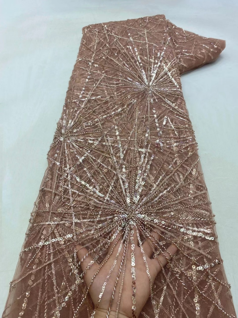 Fuegos artificiales de verano rayas lentejuelas encaje vestido europeo y americano los niños tela bordada JX3556