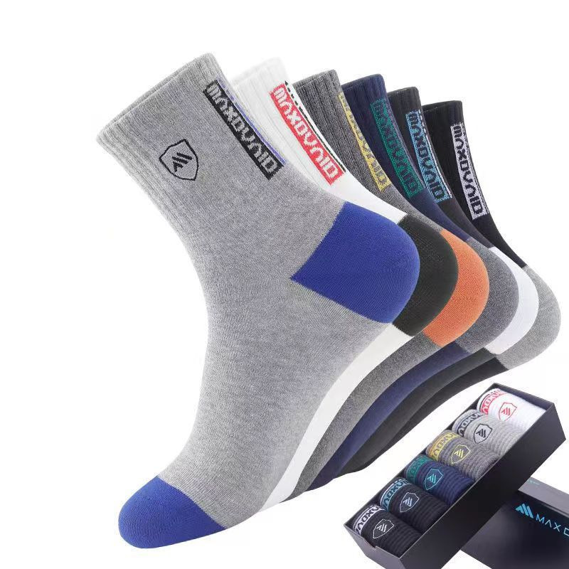 Socks Men's Sports Shield Socks Spring, Summer and Autumn Cotton Socks Sweat-Absorbent and Breathable Spring and Autumn Men's Socks Mid-Length Socks for Men