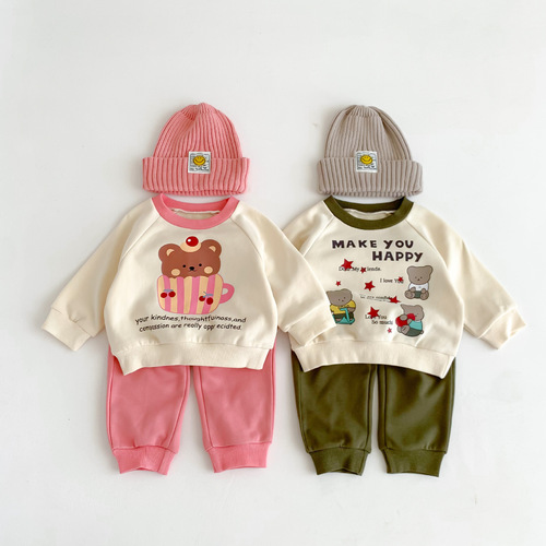 new autumn bear fashionable children's clothing children's sweatshirt two-piece set of male and female baby clothes spring and autumn clothing