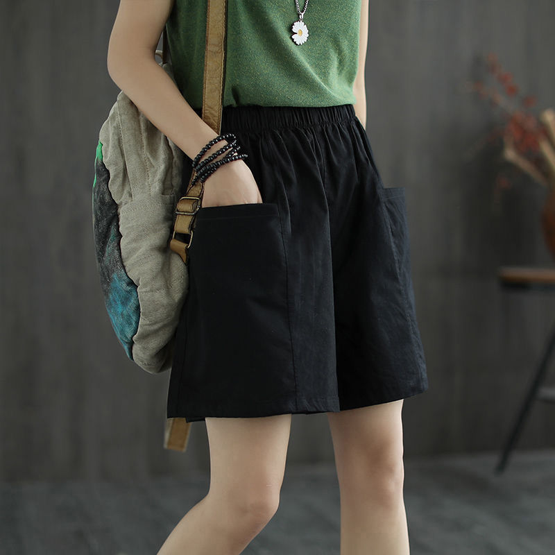 Spot Wide-Leg Cotton and Linen Shorts, Summer Large Size Casual Loose Student Straight Workwear Five-Point Pants for Women, Slim and Versatile Spot Wide-Leg Cotton and Linen Shorts, Summer Large Size Casual Loose Student Straight Workwear Five-Point Pants for Women, Slim and Versatile