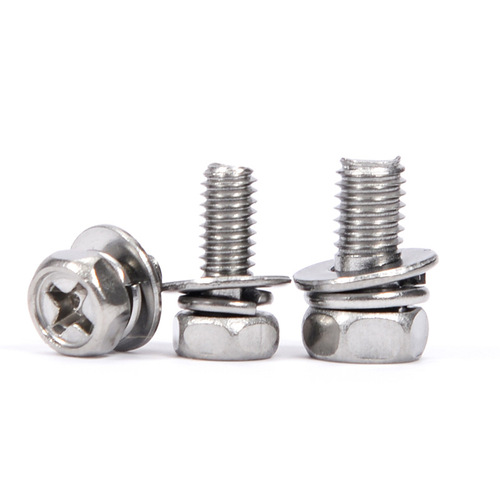 304 cross pocket external hexagonal combination screw combination bolt M3M4M5M6M8 hexagonal bolt flat spring washer