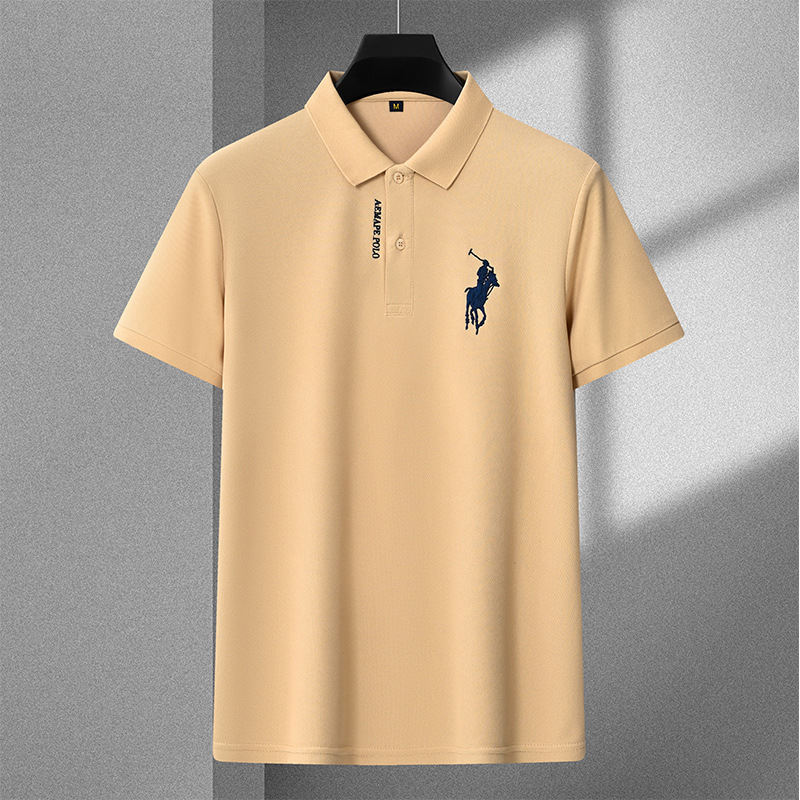 Polo bordado de negocios de alta gama Camiseta suelta de manga corta con solapa de seda de hielo para hombre