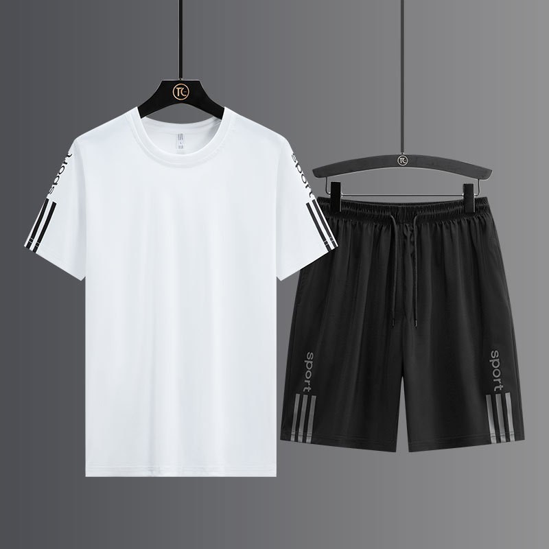 Trajes deportivos de hielo de verano para hombres, camisetas de dos piezas para hombres, pantalones casuales de hielo de manga corta para hombres, pantalones cortos de secado rápido para hombres, moda