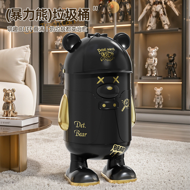 Cartoon Creative Flip-Top Violent Bear Large Household Trash Can with a High-End Feel for Bedroom, Living Room, and Bathroom Dust-Proof Storage Bin Cartoon Creative Flip-Top Violent Bear Large Household Trash Can with a High-End Feel for Bedroom, Living Room, and Bathroom Dust-Proof Storage Bin