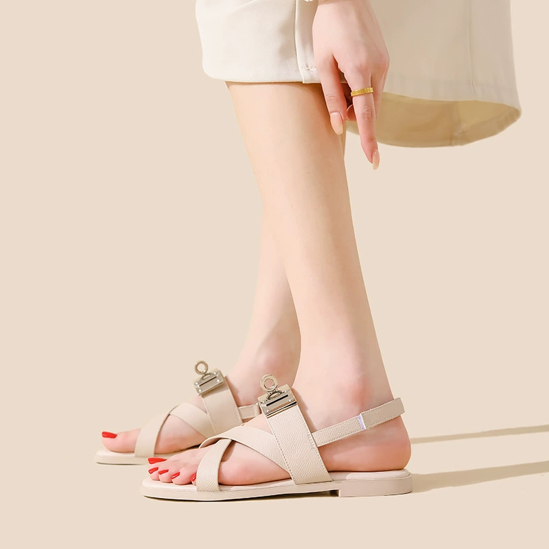 Белые дикие плоские подошвы удобные женские сандалии носить летом