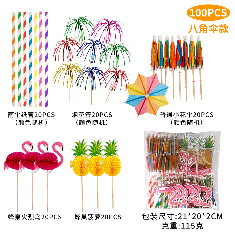 Decoraciones para fiestas transfronterizas, palillos de paja hawaianos con forma de fruta, juego de palillos de panal 3D, palillos de sandía, palillos de piña, venta al por mayor.