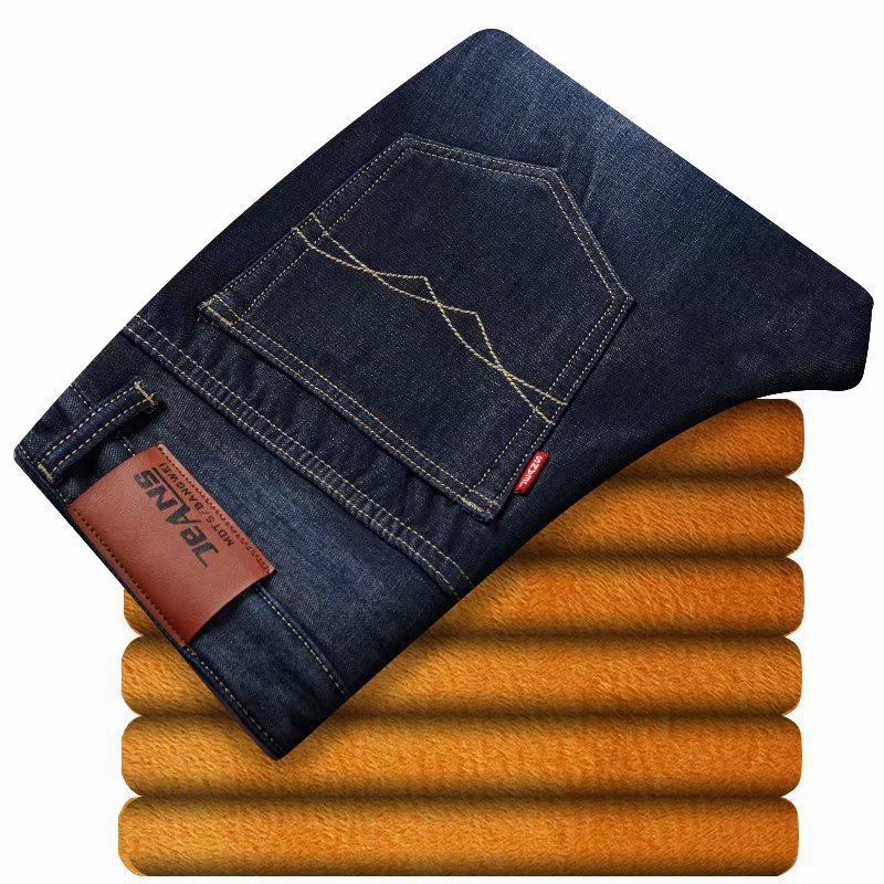 Autumn and winter men's jeans plus velve...