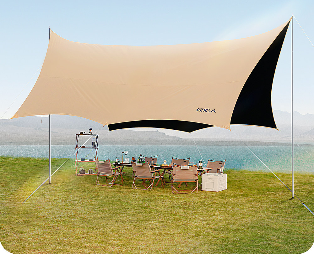 Primitive-Style Vinyl Canopy Tent for Outdoor Camping, Popular Camping Sunshade, Picnic Table and Chairs, Sun Protection Octagonal Butterfly Shape