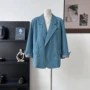 复古灯芯绒垫肩双排扣西服