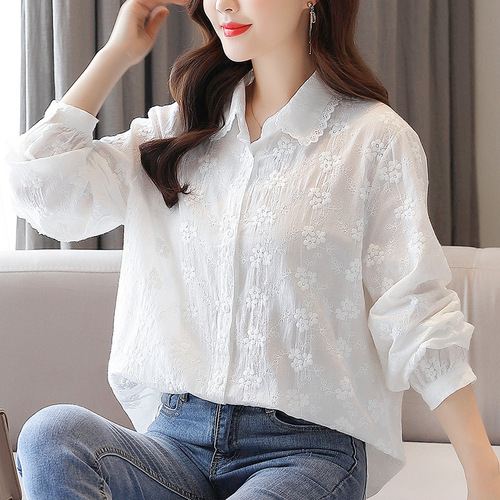 Lace Lace White Shirt Women's Long Sleeve 2024 Spring New Shirt Chic, Beautiful and Temperamental Cotton Top