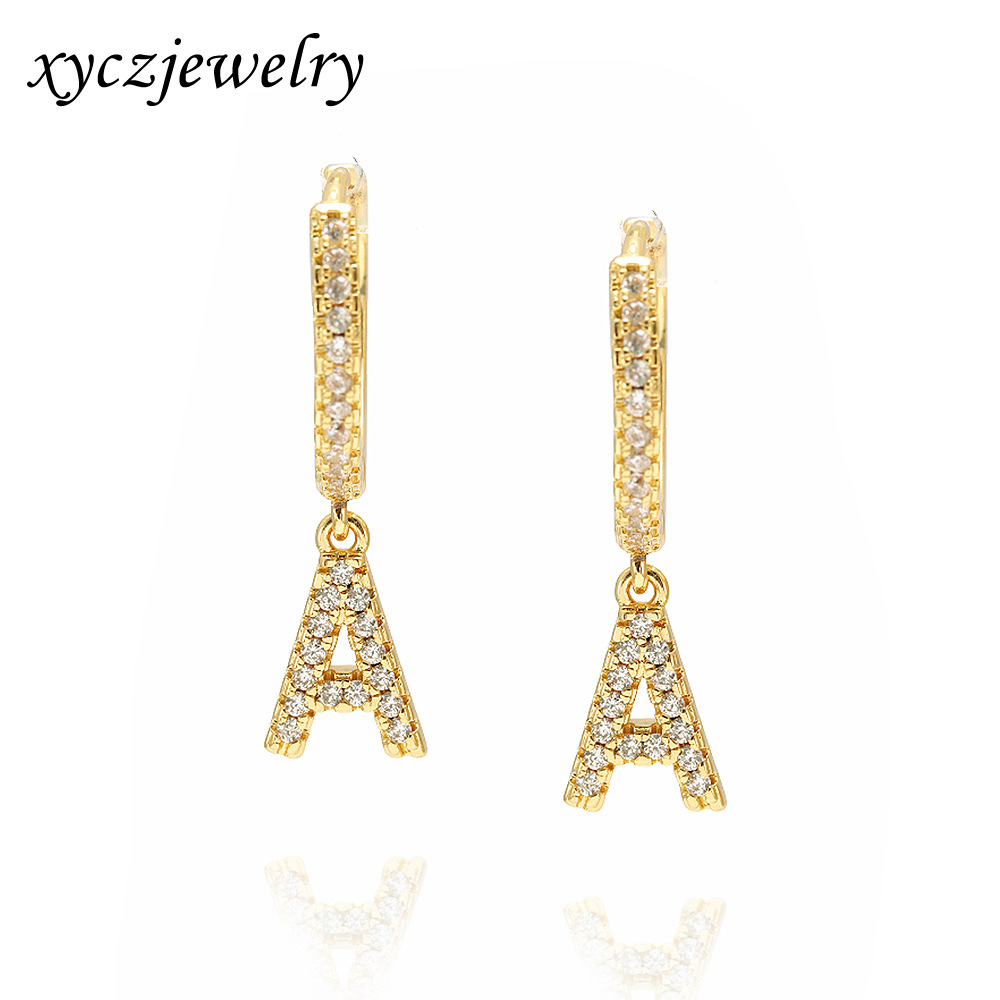 Cross-border explosions English letter earrings female letter A copper plating 18K gold plating factory wholesale exquisite