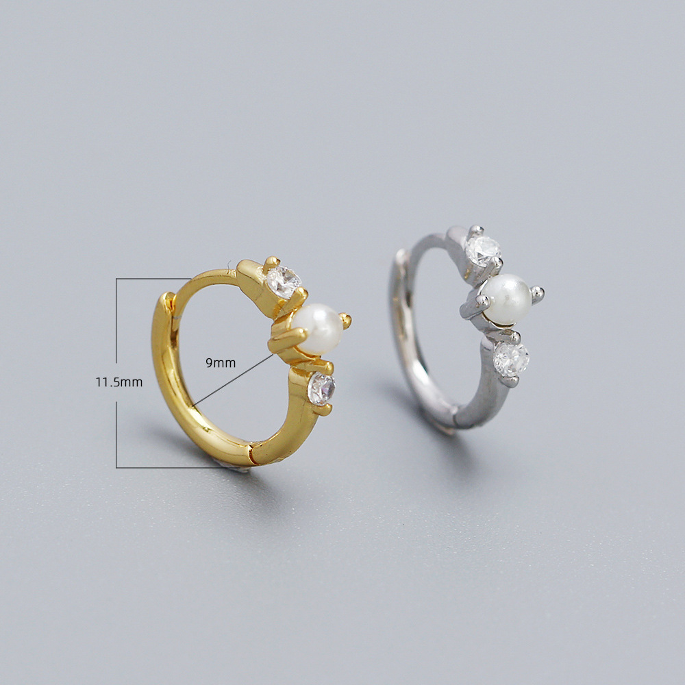 Electroplating Gold Plating Process 925 Sterling Silver Ear Needle Material 1 Pair 925 Sterling Silver Pearl Zircon Round Earrings