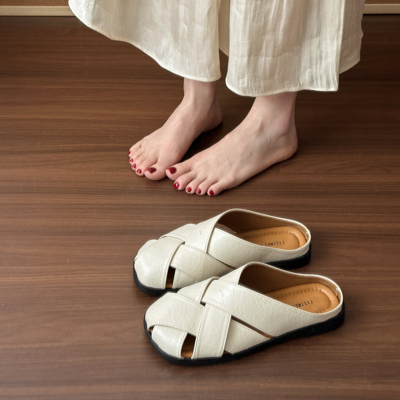 女性用フラットトゥハーフスリッパ、2025年夏の新しいスタイル、スリッポン、カジュアルで多用途、妊婦用スリッパ|undefined