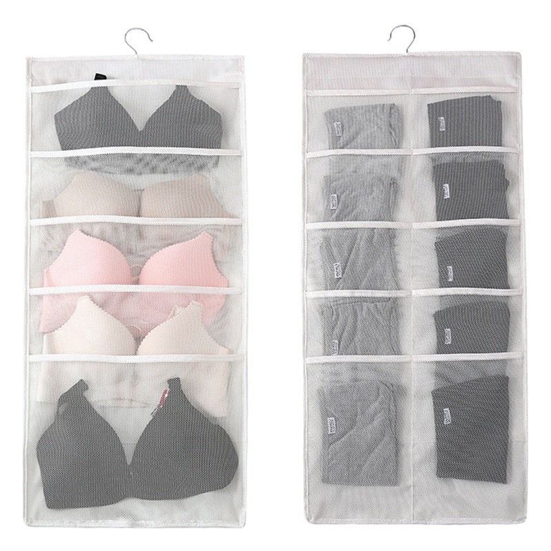 Bolsa de almacenamiento de ropa interior de tela para colgar calcetines bolsa de almacenamiento para colgar ropa interior sujetador de armario para el hogar bolsa de almacenamiento de doble cara al por mayor
