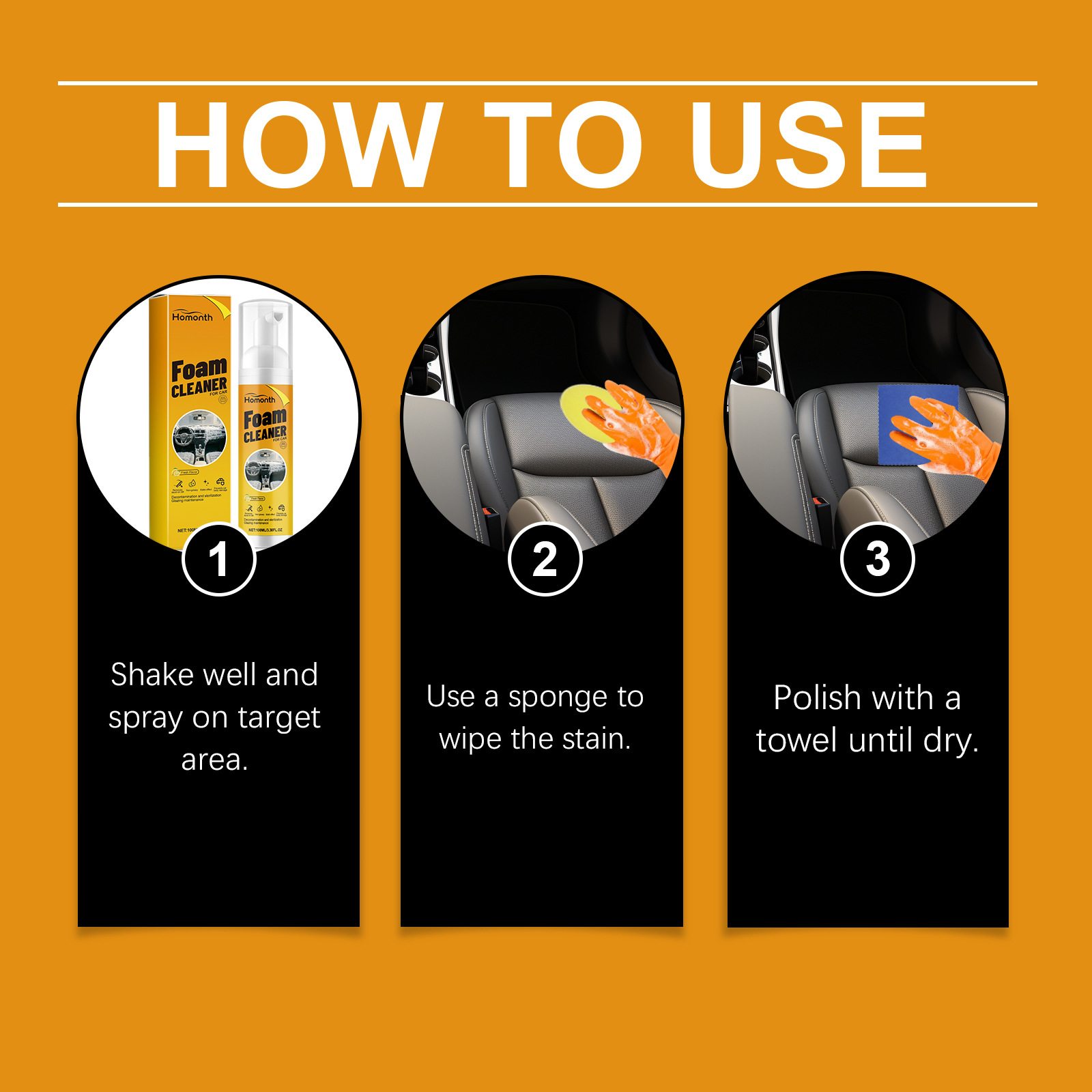 Homonth Multi-Purpose Foam Cleaner, Car Interior Decoration Leather Maintenance, Anti-Fouling, Gloss and Renovation Agent