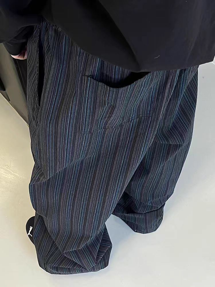 美式复古黑蓝竖条纹弯刀阔腿裤裤男宽松休闲百搭拖地长裤男女春秋