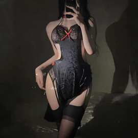 蝶妙思丝情趣内衣性感开叉复古旗袍制服诱惑镂空透视修身绑带A353