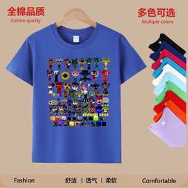 Sprunki节奏盒子游戏联名款短袖亲子纯棉T恤衫中小学生新款糖果色