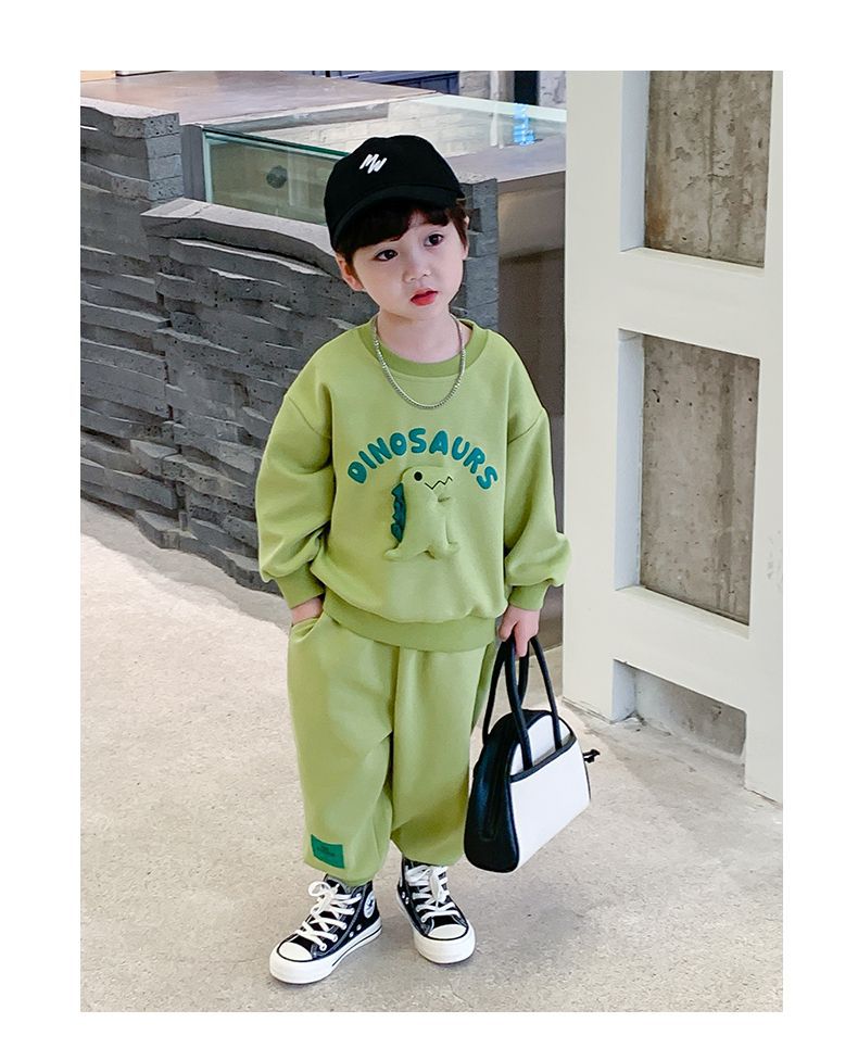 Boys, toddlers, spring clothing, thin sports set, 2023 cute boy dinosaur hoodie, sanitary pants, stylish two-piece set_voghion.com