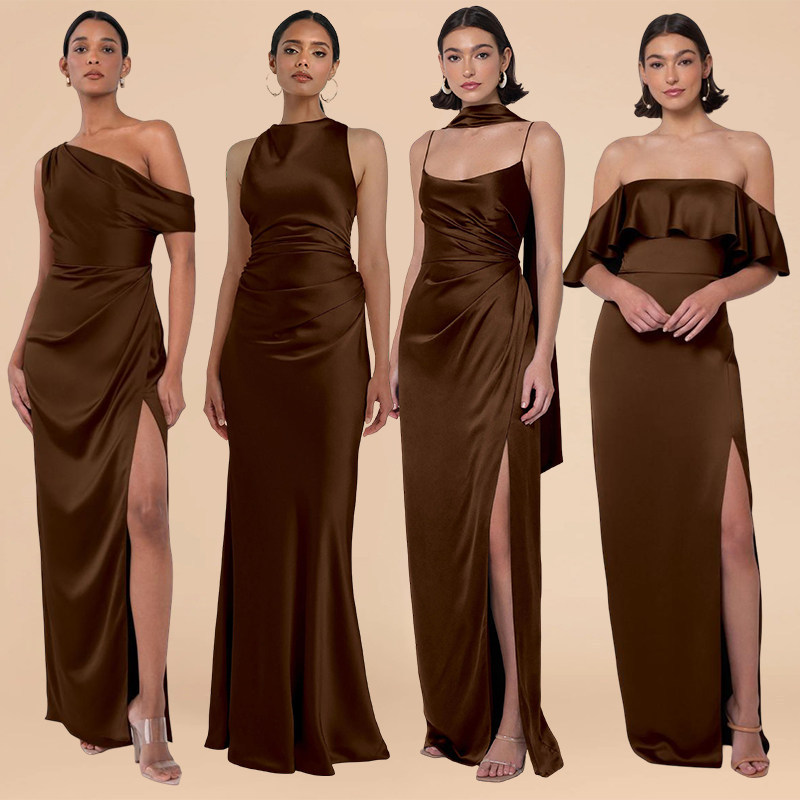 Brown satin bridesmaid dress, 2026 new model, high-end and unique, stunning dress for the wedding party, suitable for everyday wear Brown satin bridesmaid dress, 2026 new model, high-end and unique, stunning dress for the wedding party, suitable for everyday wear