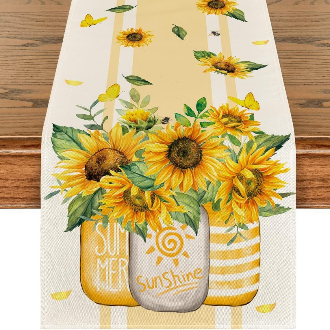 Primavera y verano venta en caliente bandejas de mesa transfronterizas frescas flores pastílicas imitación de tela de mesa de lino girasoles verde bandejas de mesa de hoja