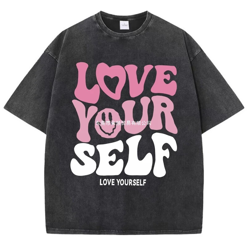 Washed 'Love Yourself' Letter Print New Arrival Men's Clothing T-Shirt Men's T-Shirt for Men Ropa Hombre