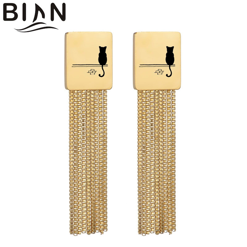 Long trend glossy fashionable earrings, accessory stainless steel, European style