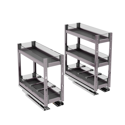BG54 kitchen cabinet pull basket glass narrow cabinet seasoning basket mini seasoning rack storage 2 layers 3 layers bottom rail