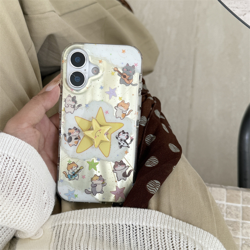 镭射立体星星云朵猫咪适用iPhone16苹果15ProMax/14/13手机壳新款|undefined